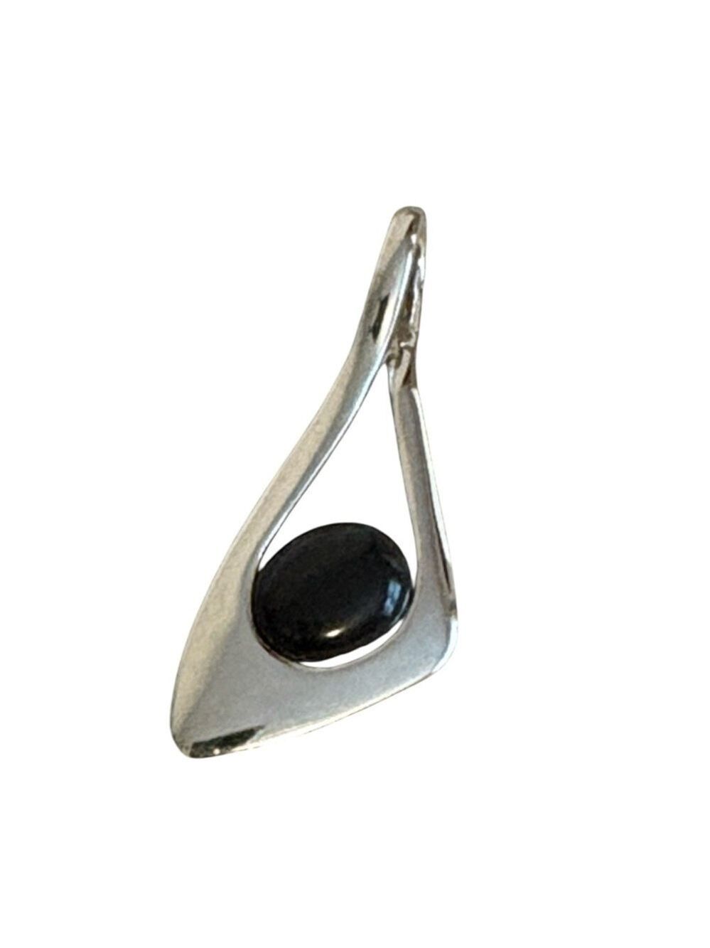 Lia Sophia Black Stone Pendant Silver Tone Asymmetrical Design Statement